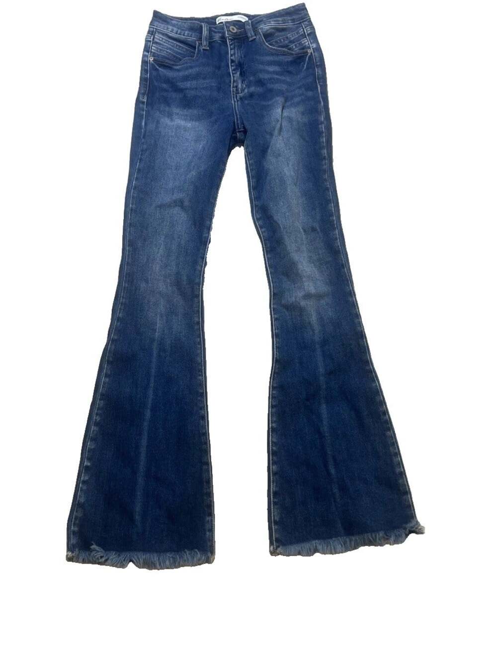 KanCan Jeans Women's 26 Blue Flare High Rise Raw Hem Stretch Y2K Retro Style